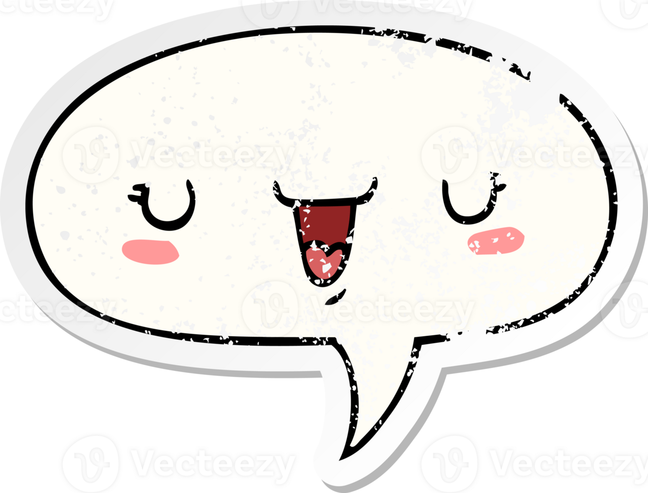 cute happy face cartoon with speech bubble distressed distressed old sticker png