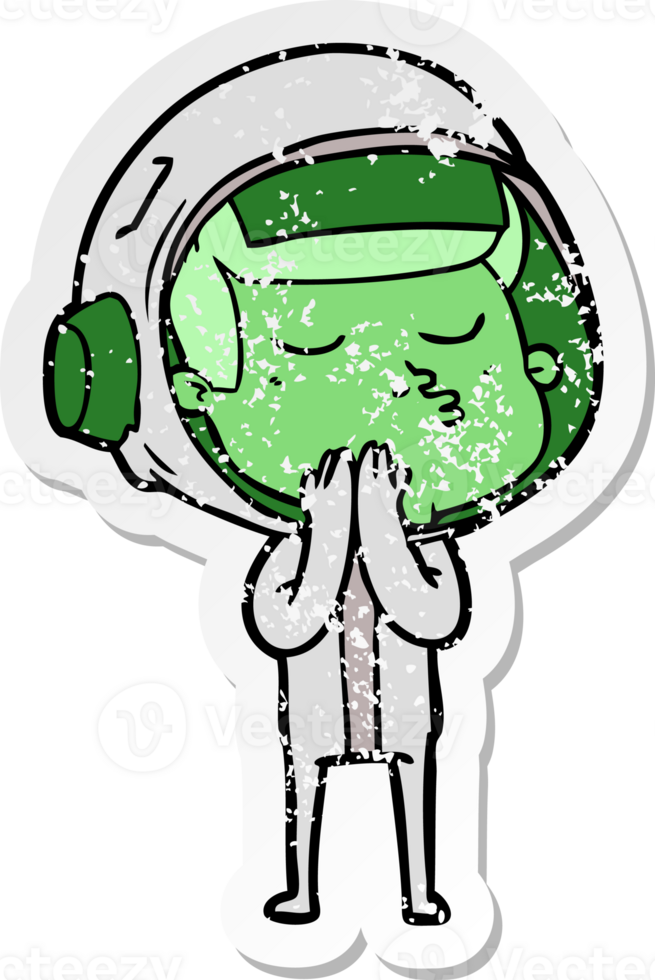 distressed sticker of a cartoon confident astronaut png