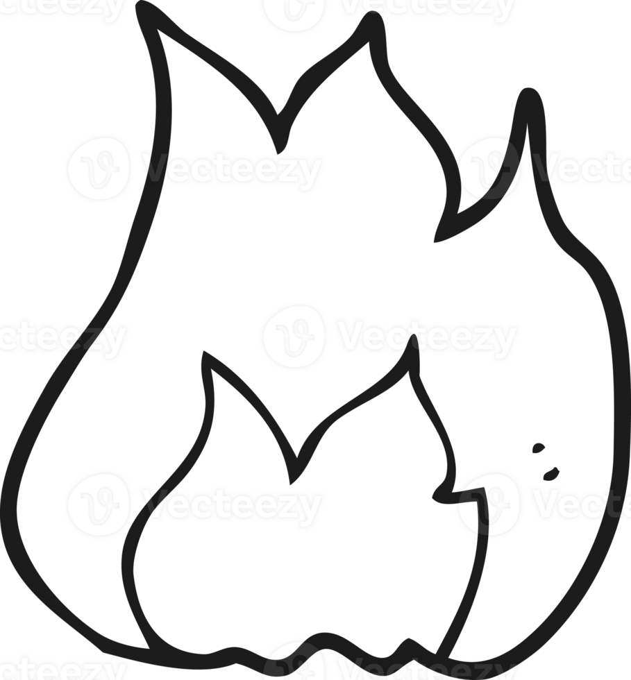 hand drawn black and white cartoon fire symbol png