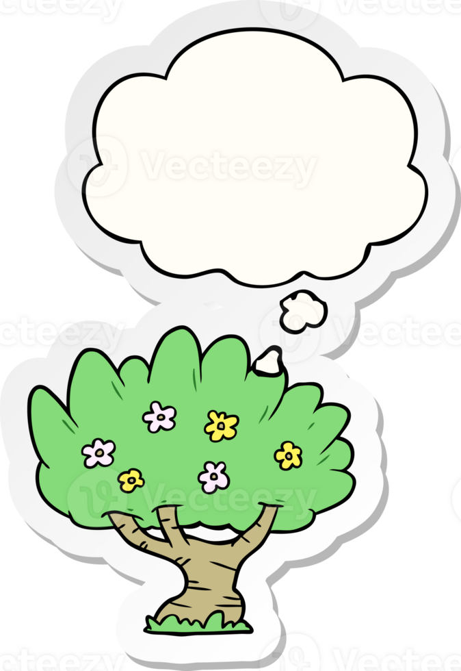 cartoon tree with thought bubble as a printed sticker png