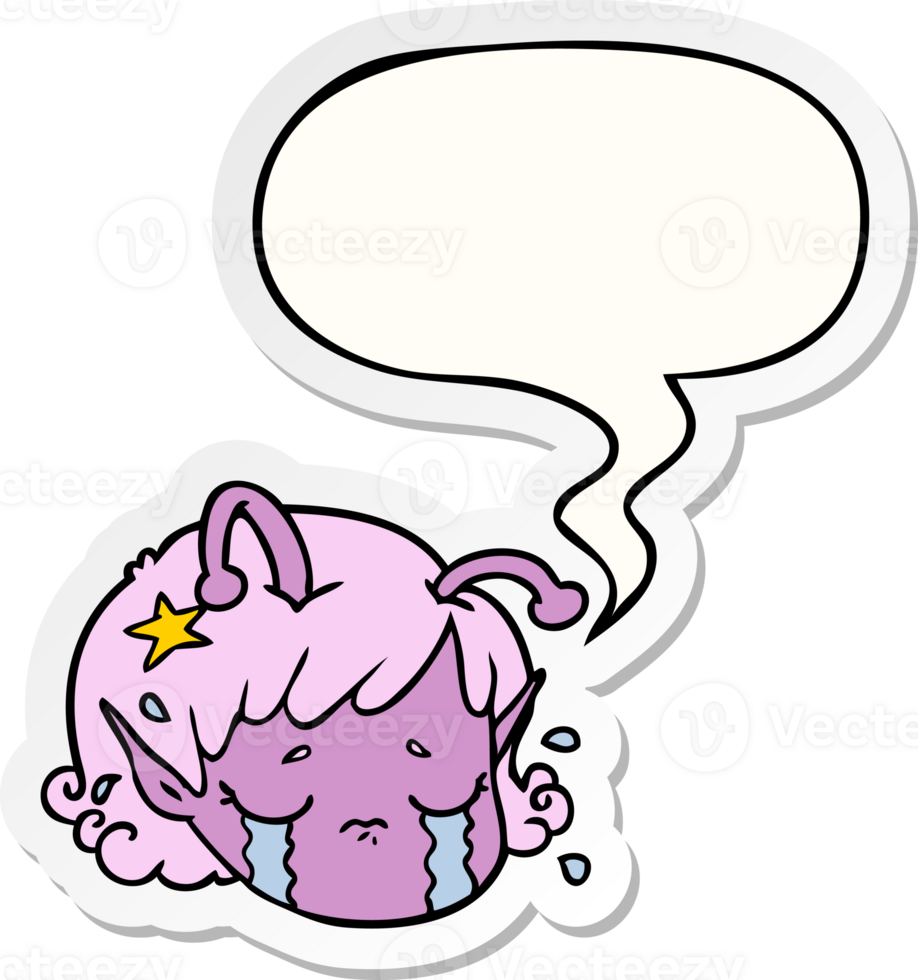 cartoon alien space girl face crying with speech bubble sticker png