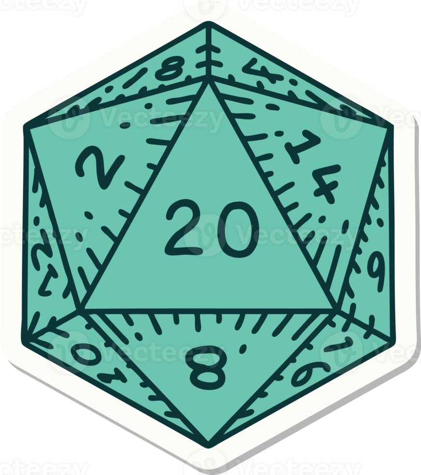 sticker of a natural 20 D20 dice roll png