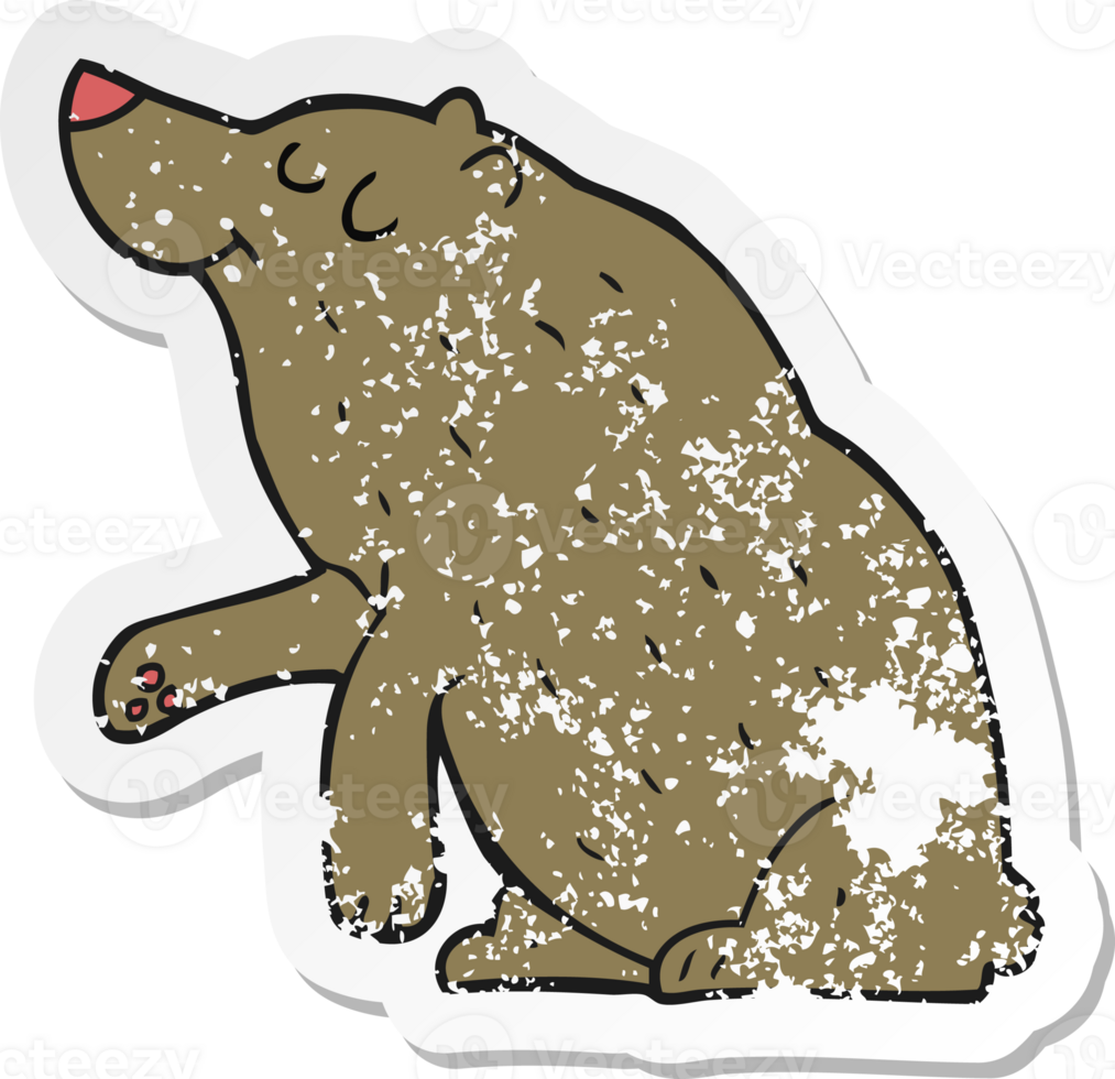 retro distressed sticker of a cartoon bear png