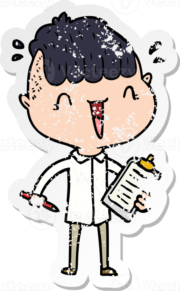 distressed sticker of a cartoon happy boy surprised png