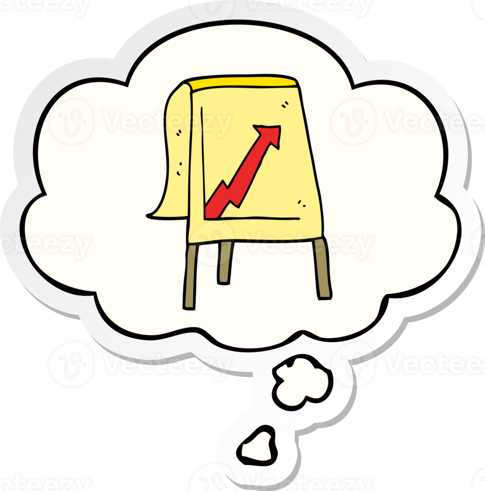 cartoon business chart with arrow with thought bubble as a printed sticker png