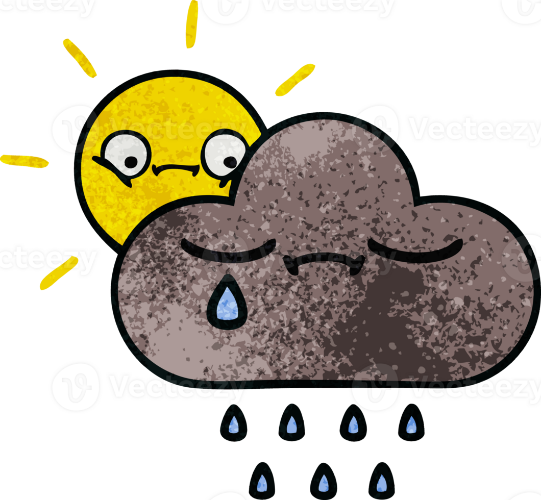 retro grunge texture cartoon of a storm cloud and sun png