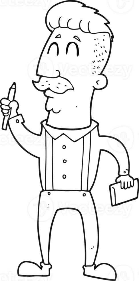hand drawn black and white cartoon man with notebook png