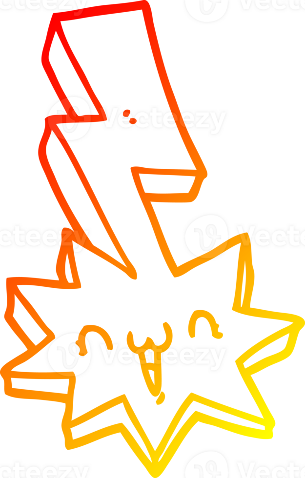 warm gradient line drawing of a cartoon lightning bolt png