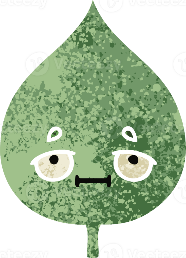 retro illustration style cartoon of a expressional leaf png