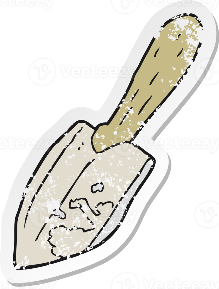 retro distressed sticker of a cartoon trowel png