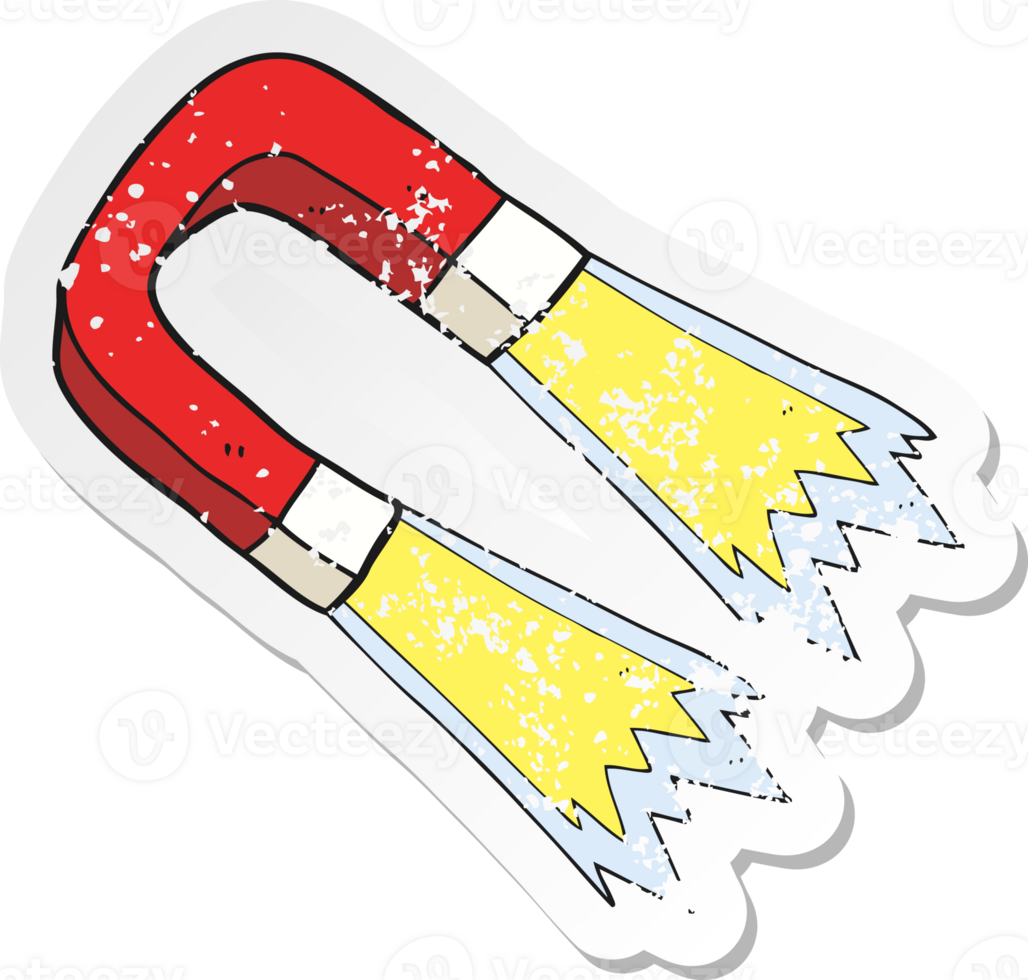 retro distressed sticker of a cartoon magnet png