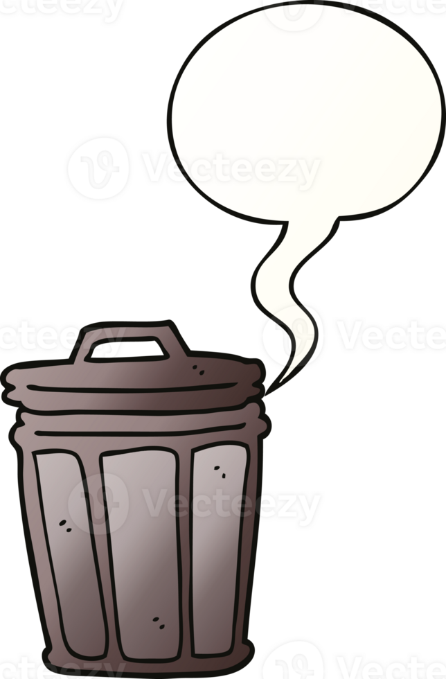 cartoon trash can with speech bubble in smooth gradient style png