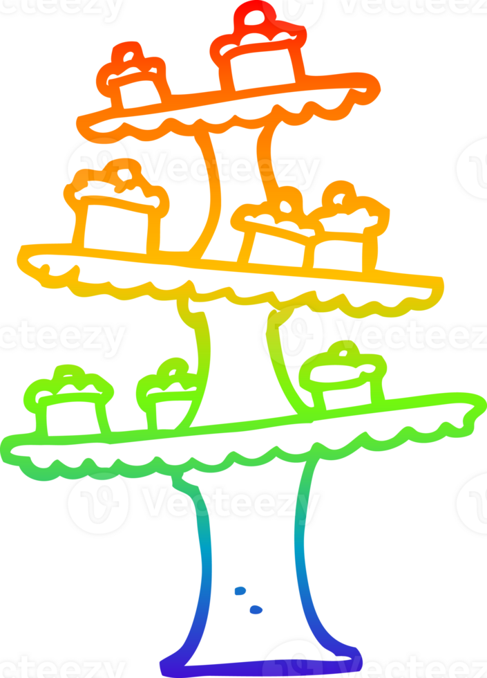 rainbow gradient line drawing of a cartoon cake stand png