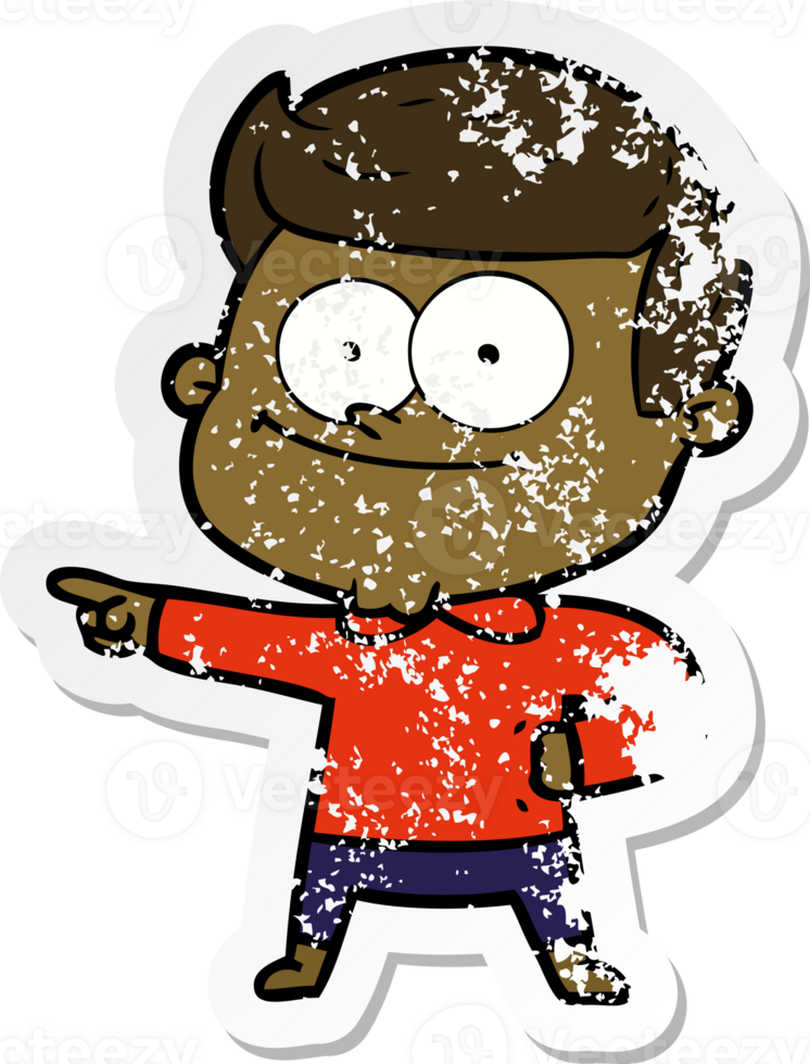 distressed sticker of a cartoon happy man png