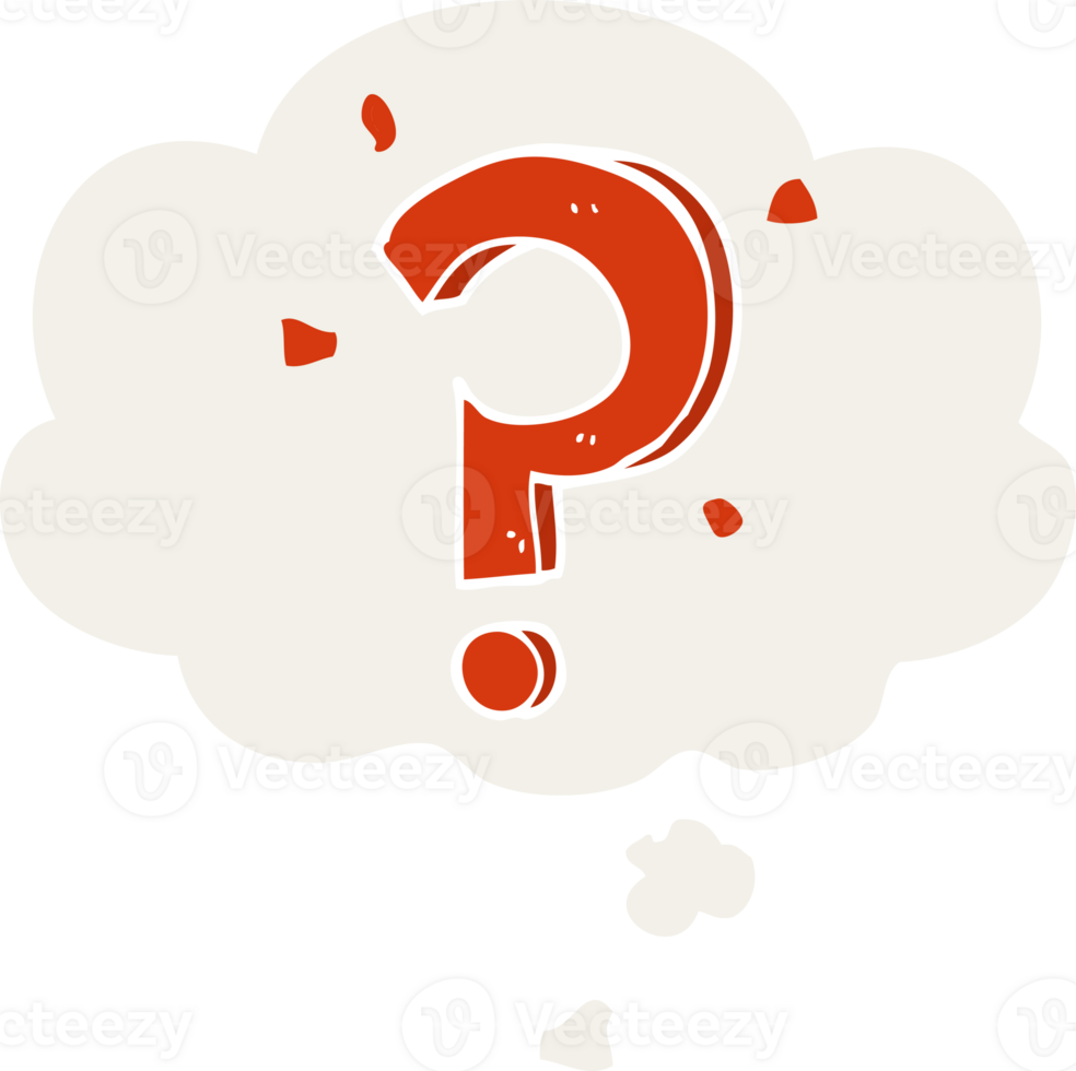 cartoon question mark with thought bubble in retro style png