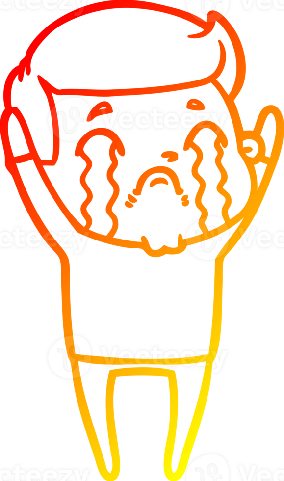 warm gradient line drawing of a cartoon man crying png