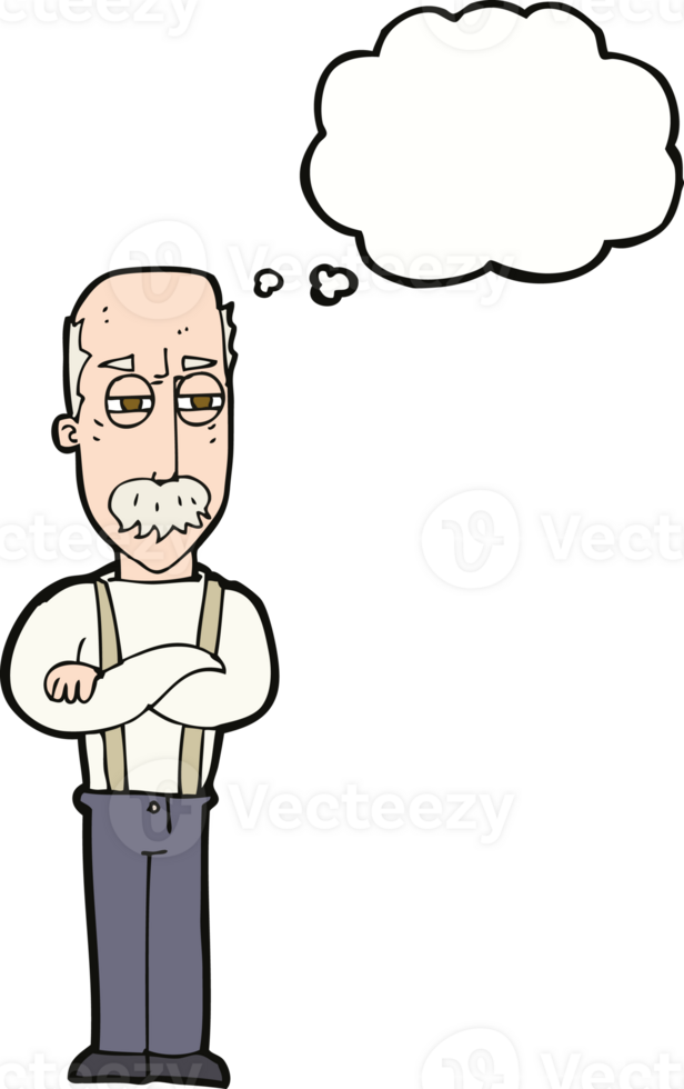 cartoon annoyed old man with thought bubble png
