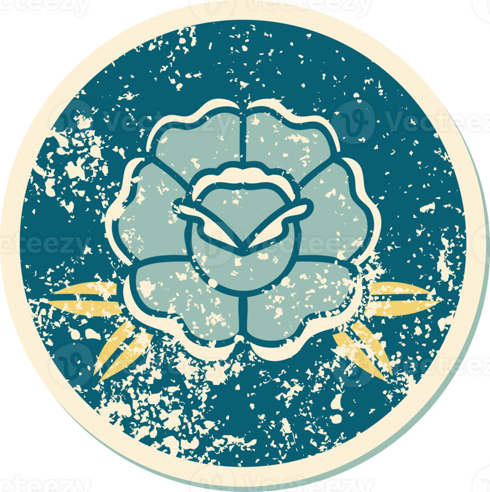 iconic distressed sticker tattoo style image of a flower png