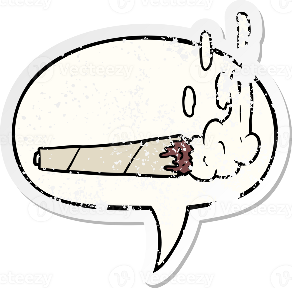 cartoon marijuiana joint with speech bubble distressed distressed old sticker png