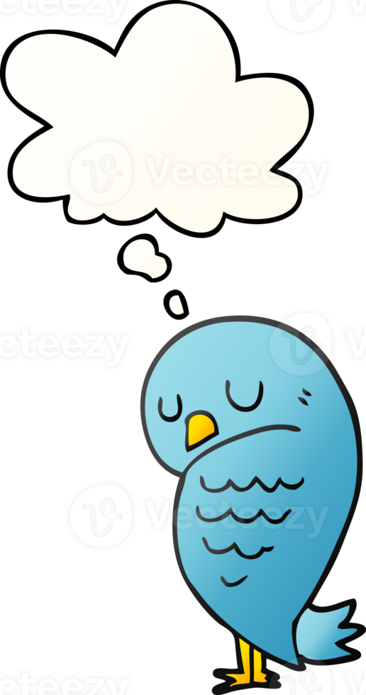 cartoon bird with thought bubble in smooth gradient style png