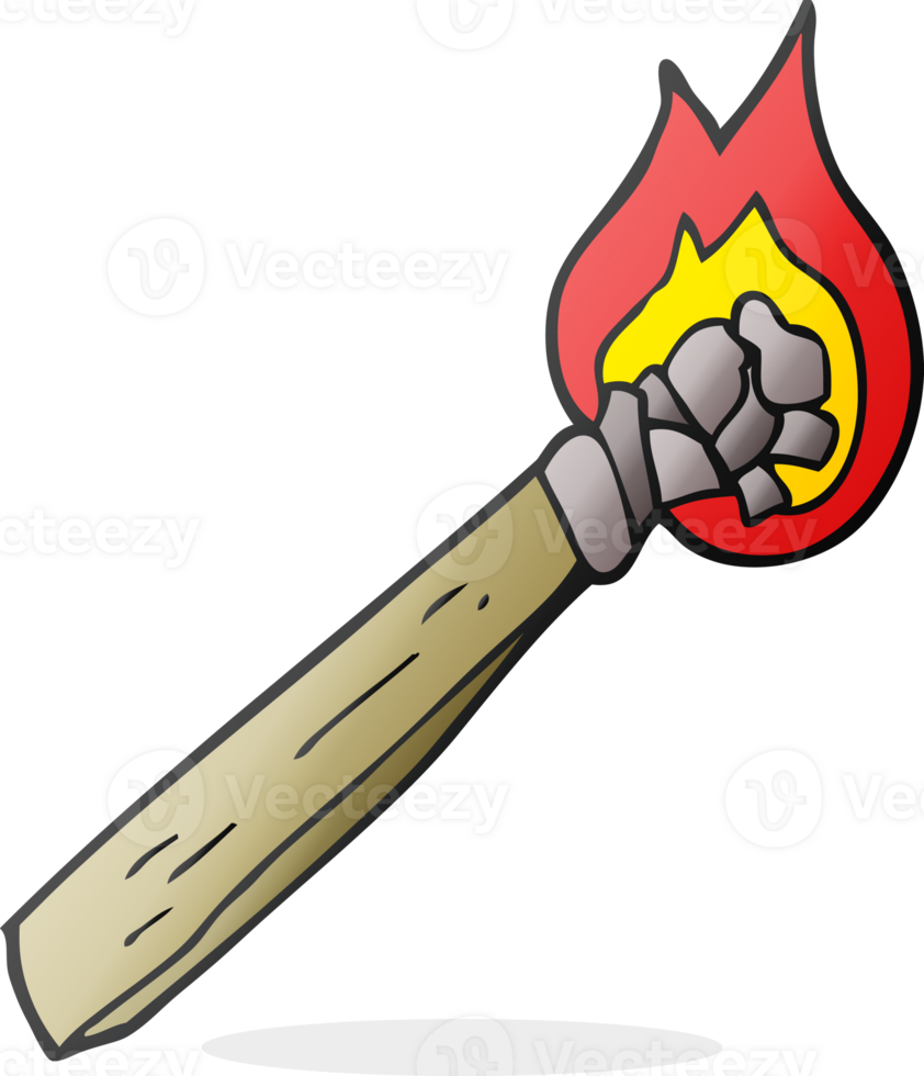 hand drawn cartoon burning wood torch png