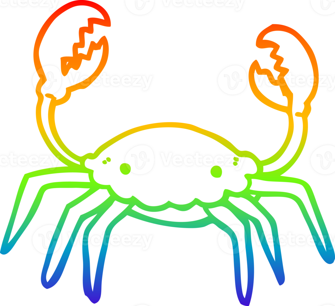 rainbow gradient line drawing of a cartoon crab png