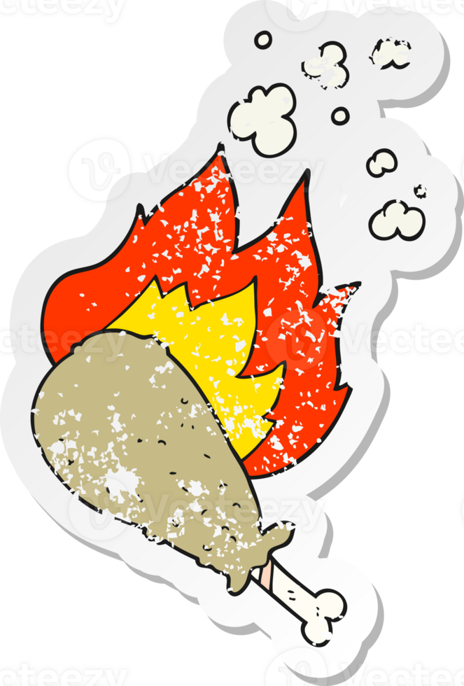 retro distressed sticker of a cartoon cooked chicken leg png