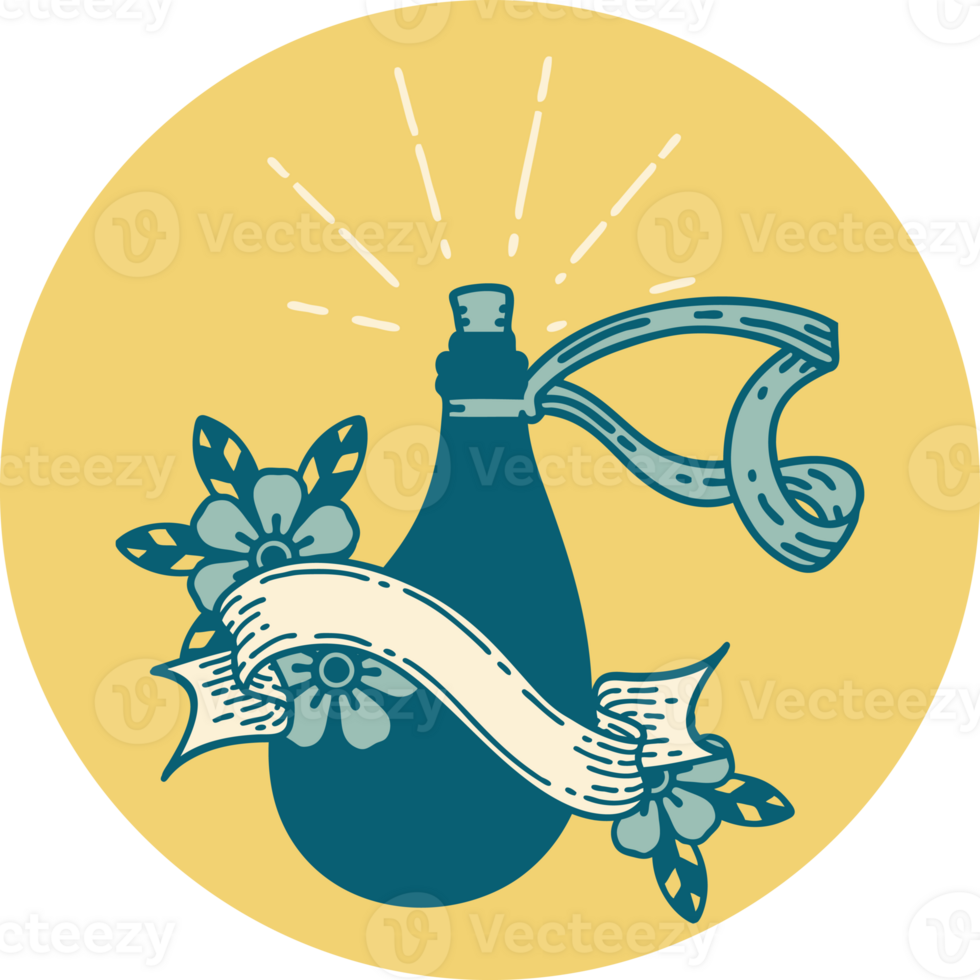 icon of a tattoo style old leather water flask png