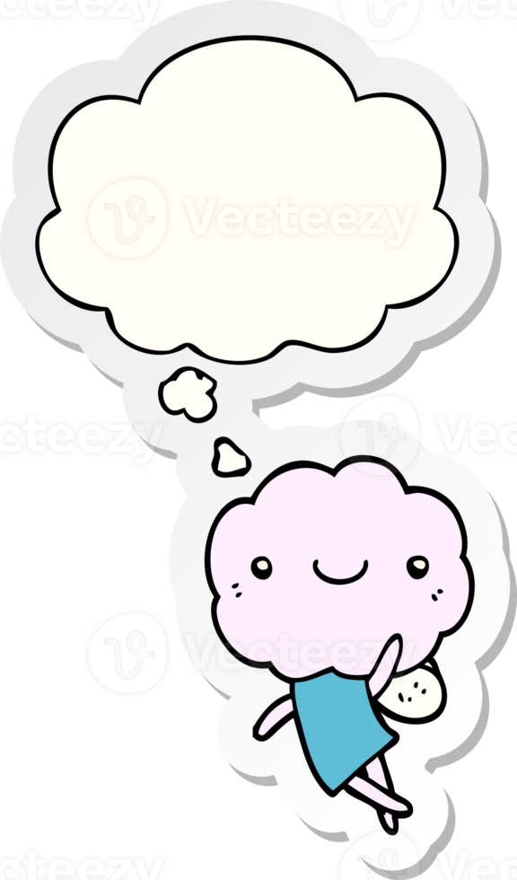 cute cloud head creature with thought bubble as a printed sticker png