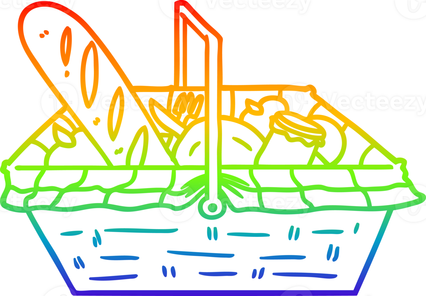 rainbow gradient line drawing of a cartoon picnic basket png