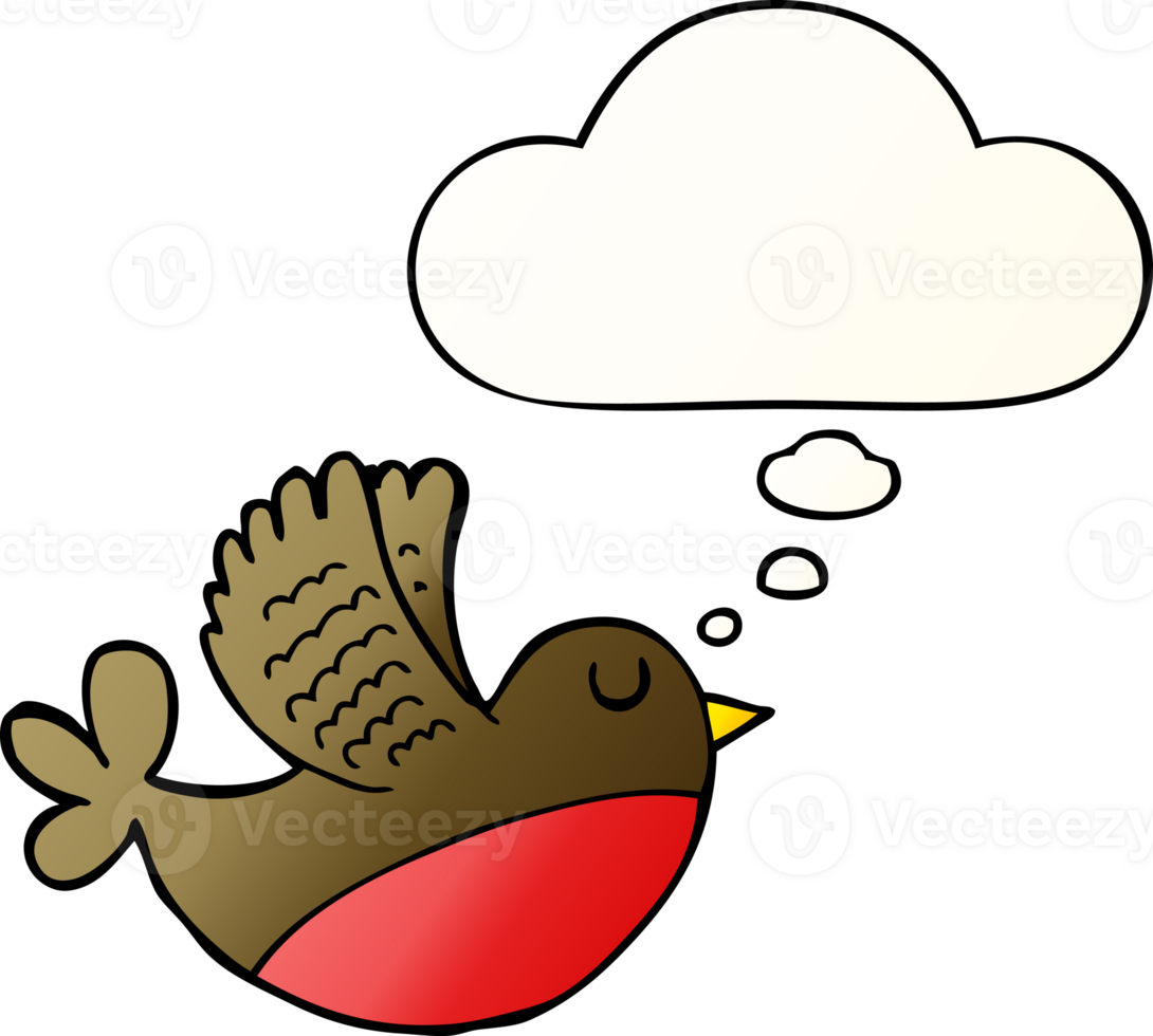 cartoon flying bird with thought bubble in smooth gradient style png