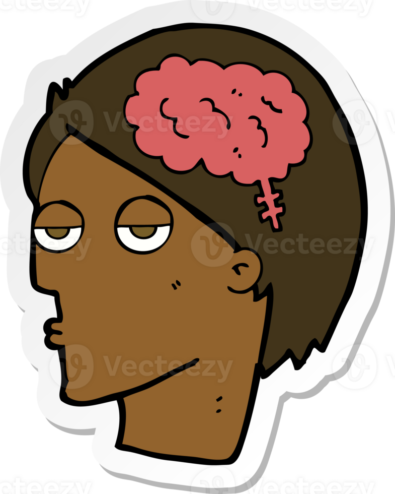 sticker of a cartoon head with brain symbol png