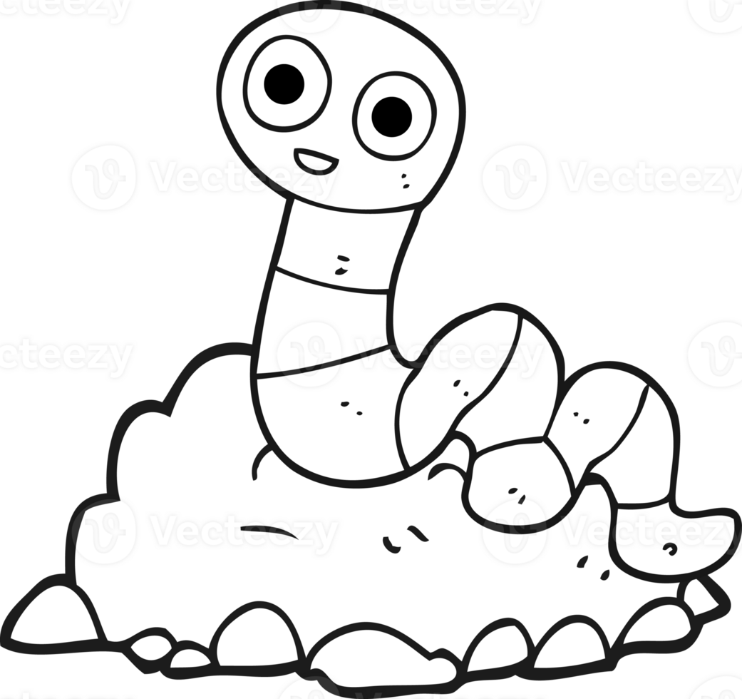 hand drawn black and white cartoon earthworm png