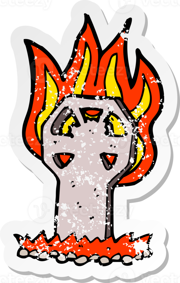 retro distressed sticker of a cartoon spooky grave png