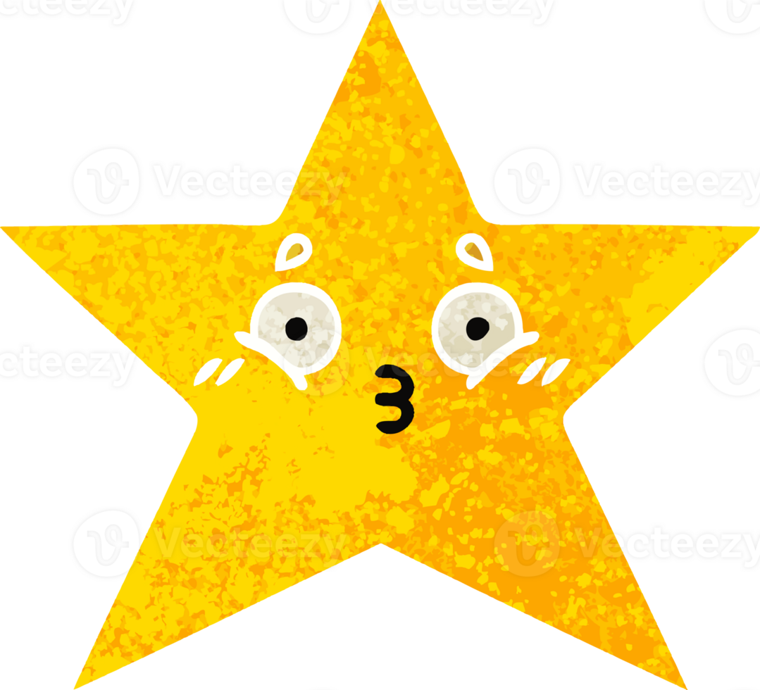 retro illustration style cartoon of a gold star png