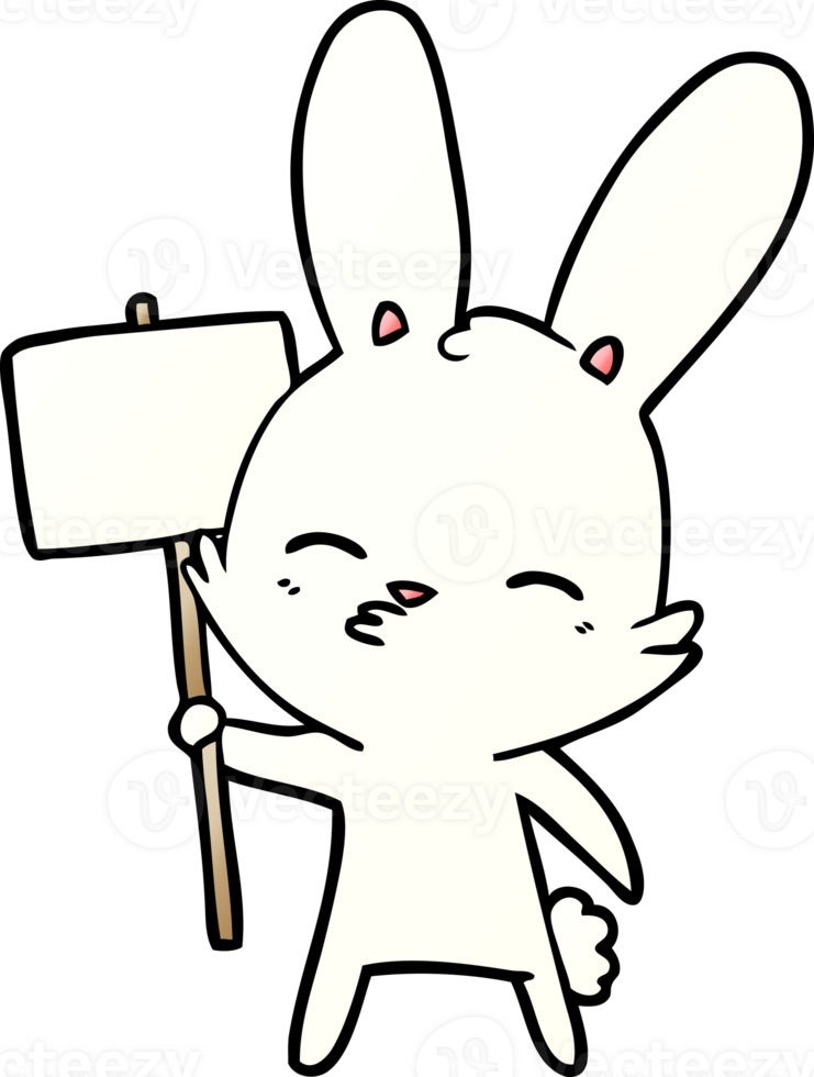 curious bunny cartoon with placard png