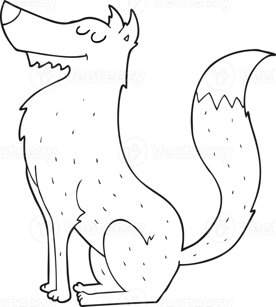 hand drawn black and white cartoon wolf png