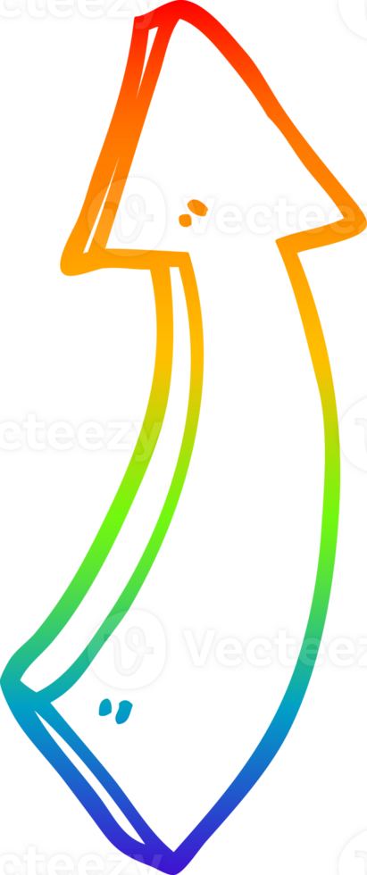 rainbow gradient line drawing of a cartoon pointing arrow png