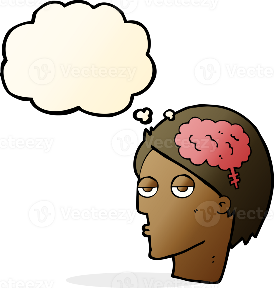 cartoon head with brain symbol with thought bubble png