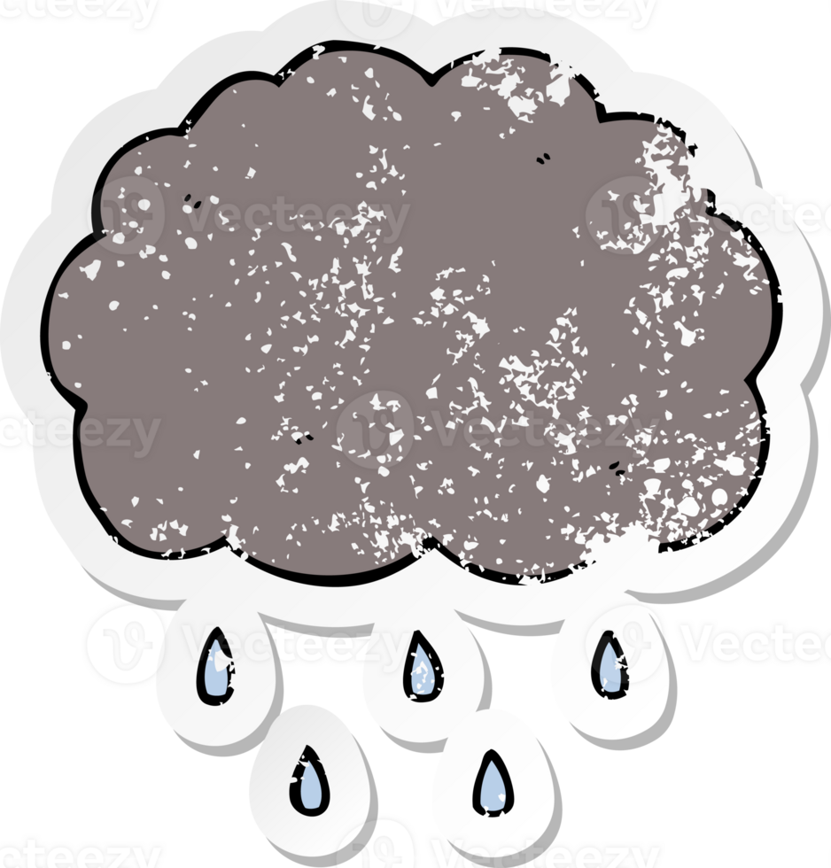 distressed sticker of a cartoon cloud raining png
