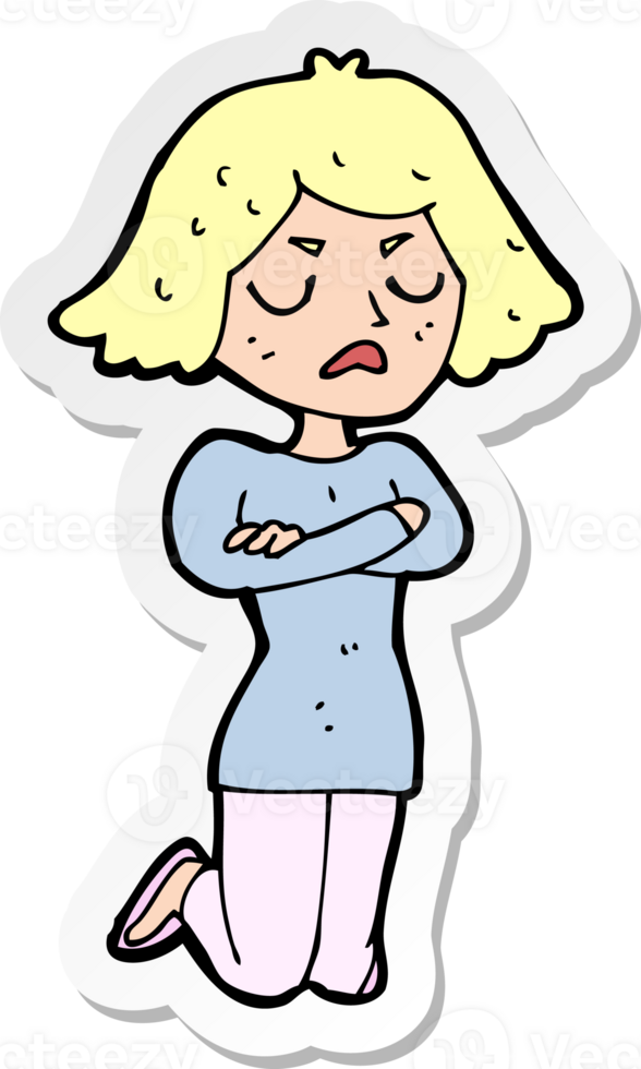 sticker of a cartoon annoyed woman png