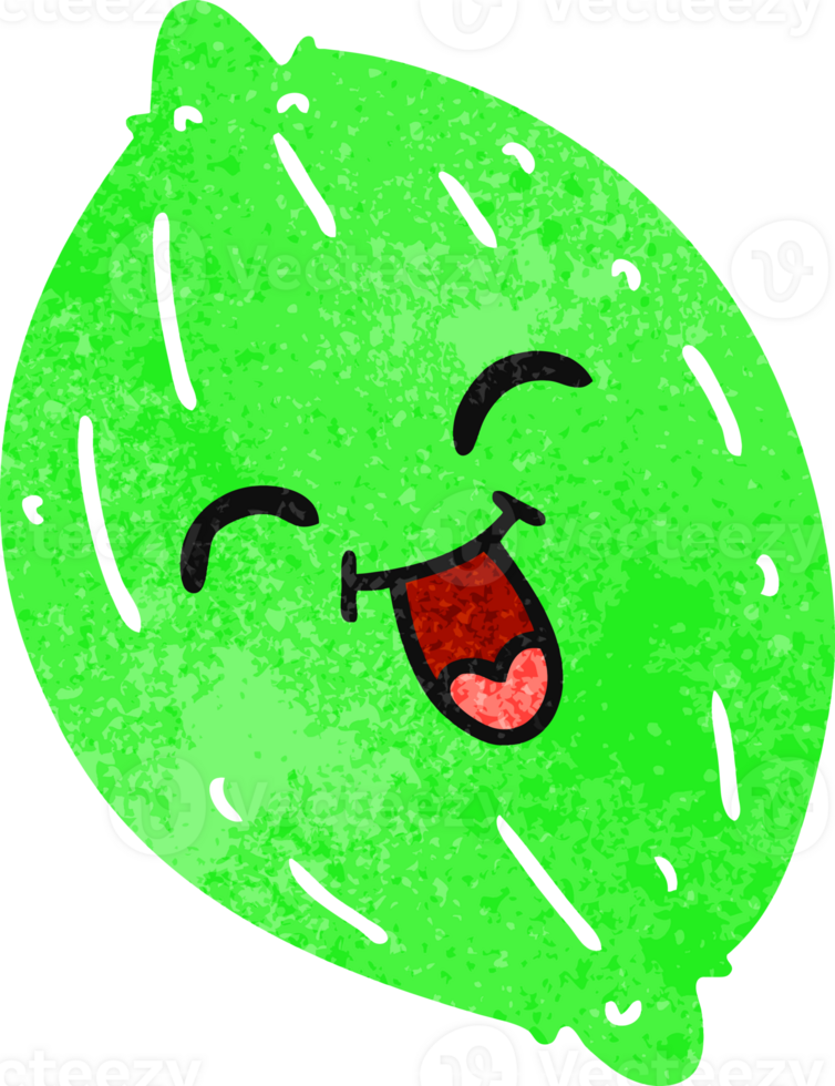 hand drawn retro cartoon of a happy lemon png