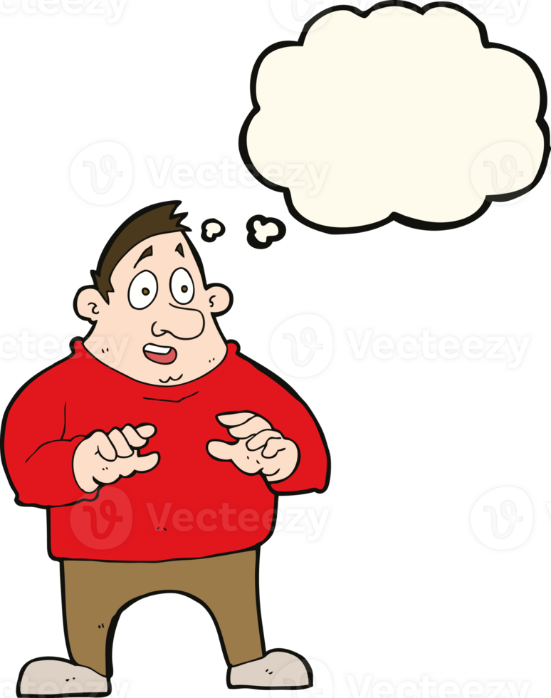 cartoon excited overweight man with thought bubble png