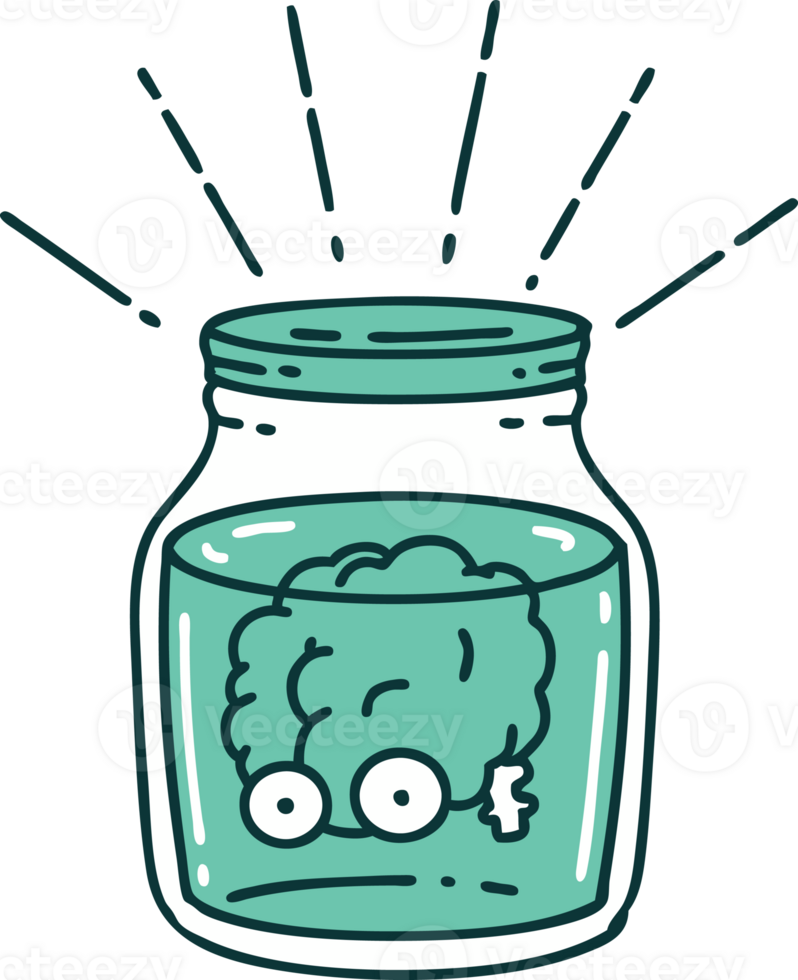 illustration of a traditional tattoo style brain in jar png
