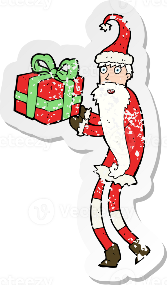 retro distressed sticker of a cartoon santa claus png