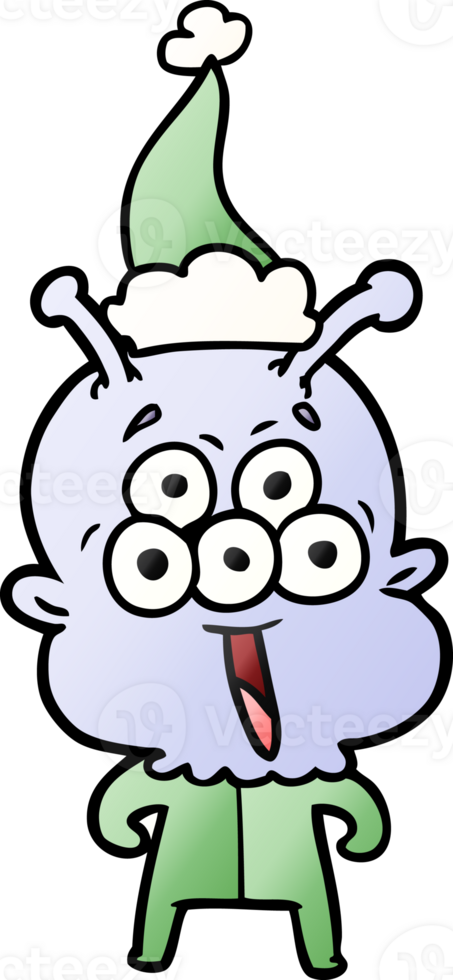 happy hand drawn gradient cartoon of a alien wearing santa hat png