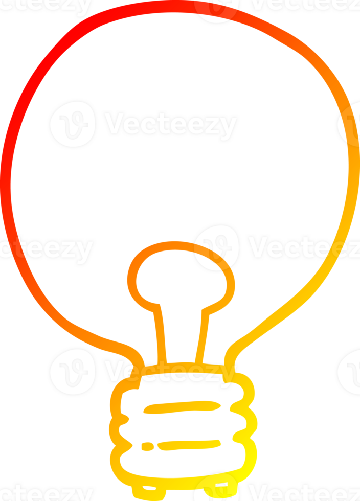 warm gradient line drawing of a cartoon light bulb png