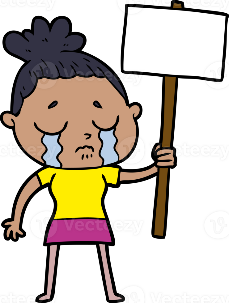 cartoon crying woman with protest sign png