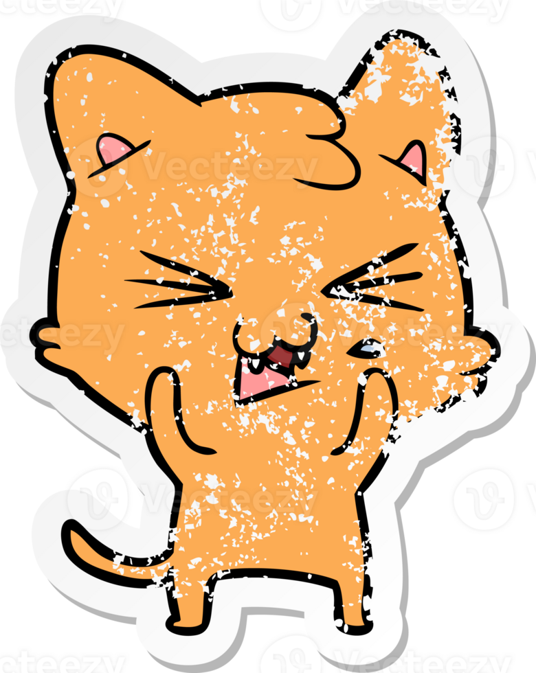 distressed sticker of a cartoon hissing cat png