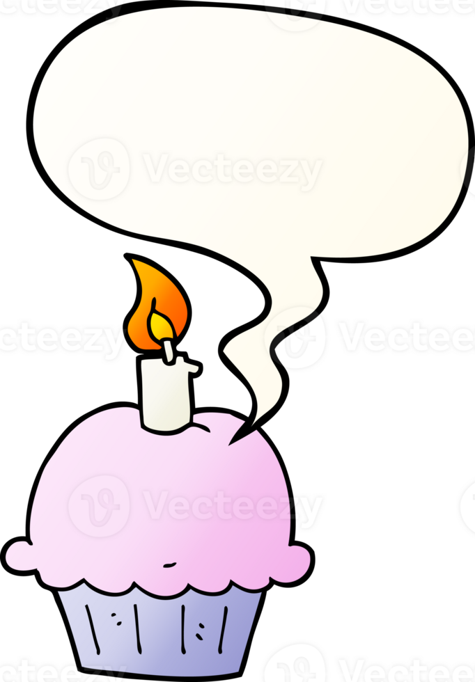 cartoon birthday cupcake with speech bubble in smooth gradient style png